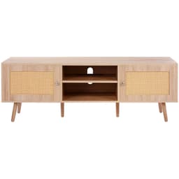 Stojak pod telewizor z rattanu 65" (165,1 cm) Stojak pod telewizor Boho z wbudowanym gniazdem w kolorze dębu - miniatura 3