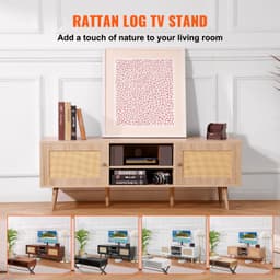 Stojak pod telewizor z rattanu 65" (165,1 cm) Stojak pod telewizor Boho z wbudowanym gniazdem w kolorze dębu - miniatura 7