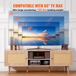 Stojak pod telewizor z rattanu 65" (165,1 cm) Stojak pod telewizor Boho z wbudowanym gniazdem w kolorze dębu - miniatura 8