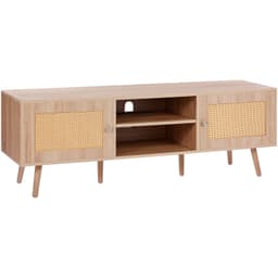 Stojak pod telewizor z rattanu 65" (165,1 cm) Stojak pod telewizor Boho z wbudowanym gniazdem w kolorze dębu - miniatura 12