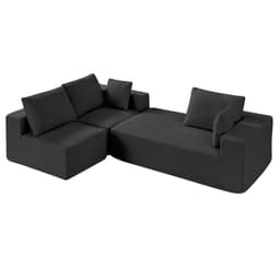 Modułowa sofa narożna, modułowa sofa w kształcie litery L z szezlongiem, sofa narożna Cloud z gąbką o wysokiej sprężystości i gęstości, tapicerowana sofa z kordu z poduszką do salonu, sypialni, czarna - miniatura 3