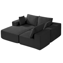 Modułowa sofa narożna, modułowa sofa w kształcie litery L z szezlongiem, sofa narożna Cloud z gąbką o wysokiej sprężystości i gęstości, tapicerowana sofa z kordu z poduszką do salonu, sypialni, czarna - miniatura 4