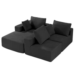 Modułowa sofa narożna, modułowa sofa w kształcie litery L z szezlongiem, sofa narożna Cloud z gąbką o wysokiej sprężystości i gęstości, tapicerowana sofa z kordu z poduszką do salonu, sypialni, czarna - miniatura 5