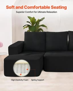Modułowa sofa narożna, modułowa sofa w kształcie litery L z szezlongiem, sofa narożna Cloud z gąbką o wysokiej sprężystości i gęstości, tapicerowana sofa z kordu z poduszką do salonu, sypialni, czarna - miniatura 6