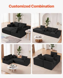 Modułowa sofa narożna, modułowa sofa w kształcie litery L z szezlongiem, sofa narożna Cloud z gąbką o wysokiej sprężystości i gęstości, tapicerowana sofa z kordu z poduszką do salonu, sypialni, czarna - miniatura 7