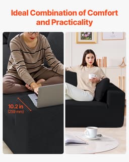 Modułowa sofa narożna, modułowa sofa w kształcie litery L z szezlongiem, sofa narożna Cloud z gąbką o wysokiej sprężystości i gęstości, tapicerowana sofa z kordu z poduszką do salonu, sypialni, czarna - miniatura 8