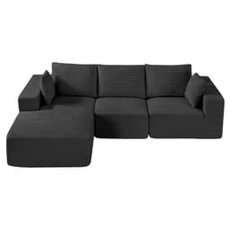 Modułowa sofa narożna, modułowa sofa w kształcie litery L z szezlongiem, sofa narożna Cloud z gąbką o wysokiej sprężystości i gęstości, tapicerowana sofa z kordu z poduszką do salonu, sypialni, czarna - miniatura 12