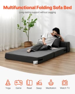 Rozkładana sofa, rozkładana sofa 3 w 1 z 2 poduszkami i zmywalnym pokrowcem, rozkładany fotel z pianki memory 25D o wysokiej gęstości, sofa futon do salonu, sypialni, ciemnoszara (podwójna) - miniatura 6