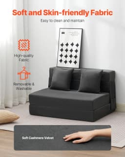 Rozkładana sofa, rozkładana sofa 3 w 1 z 2 poduszkami i zmywalnym pokrowcem, rozkładany fotel z pianki memory 25D o wysokiej gęstości, sofa futon do salonu, sypialni, ciemnoszara (podwójna) - miniatura 7