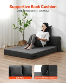 Rozkładana sofa, rozkładana sofa 3 w 1 z 2 poduszkami i zmywalnym pokrowcem, rozkładany fotel z pianki memory 25D o wysokiej gęstości, sofa futon do salonu, sypialni, ciemnoszara (podwójna) - miniatura 8