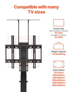 Podnośnik telewizora z silnikiem, maksymalne obciążenie 132 funtów, regulowany uchwyt do montażu na stojaku telewizora, pionowy uchwyt elektryczny do telewizorów z pilotem, do telewizorów o przekątnej 32-55 cali (bez szafki) / 32-50 cali (w szafce) - miniatura 7