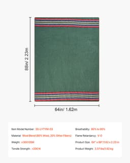 Wełniany koc kempingowy 1,62x2,23 m (64" x 88") Ciepły na kemping, piesze wędrówki, podróże, tekstura - miniatura 11