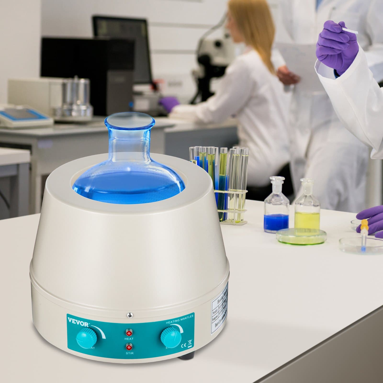 Mieszadło magnetyczne z płaszczem grzejnym 1000 ml, 350 W, mieszadło z płaszczem grzejnym, wyświetlacz cyfrowy do kolby okrągłodennej