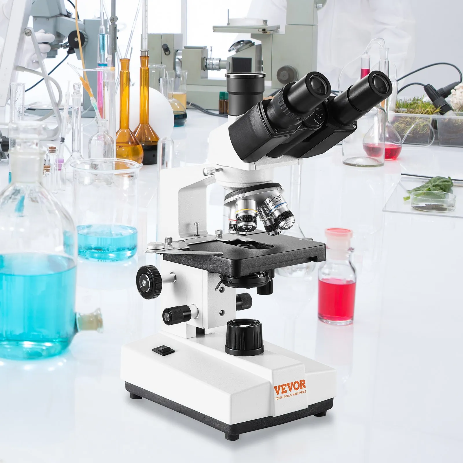 Mikroskop laboratoryjny trinokularny złożony, powiększenie 40X-2500, oświetlenie LED i interfejs zewnętrzny