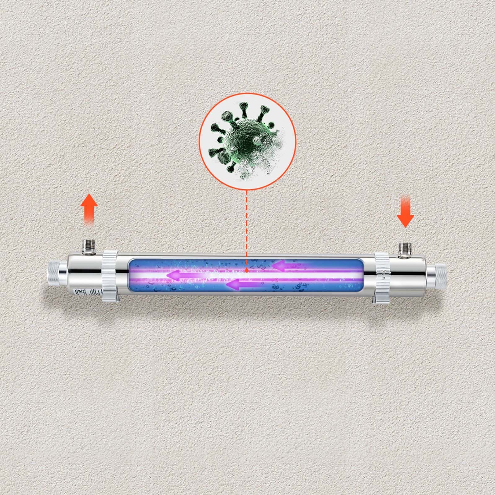 Filtr do wody UV, 25 W, 6 GPM, 220 V, uniwersalny filtr do wody ultrafioletowej z obudową ze stali nierdzewnej, filtr do wody UV na cały dom z osłoną kwarcową, odpowiedni do prysznica, picia i czyszczenia