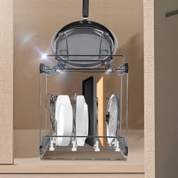 Półka na patelnie i garnki, 2-poziomowy, rozkładany, wysuwany organizer pod szafkę, półki na blachy do pieczenia ciastek i tace, regulowane przegrody druciane, stalowy uchwyt na pokrywkę do szafek kuchennych i spiżarni, 12 cali szerokości - miniatura 1