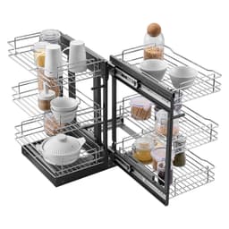 Wysuwany organizer narożny o szerokości min. 15 cali, 3-poziomowy, 6-półkowy organizer do szafek kuchennych, chromowany kosz do przechowywania ze stali węglowej, wysuwany organizer do przechowywania, kompatybilny z lewą i prawą stroną otwierania - miniatura 3