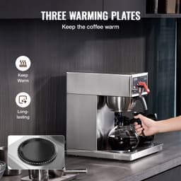 Ekspres przelewowy do kawy o pojemności 12 filiżanek, z 3 szklanymi karafkami i 3 płytami grzewczymi, ze stali nierdzewnej, do parzenia kawy metodą Pour Over, do restauracji, biura, kawiarni - miniatura 7