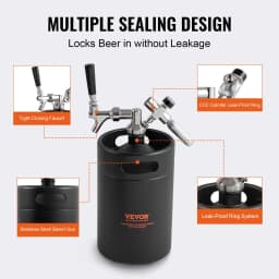 System kranu do piwa, mini beczka 5 l, 170 uncji, ciśnieniowy growler do piwa ze stali nierdzewnej 304, growler do beczki z wyświetlaczem ciśnienia, kran z regulatorem CO2, pierścień zabezpieczający przed przeciekaniem do piwa lane, piwo domowe, piwo rzemieślnicze - miniatura 9