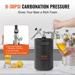 System kranu do piwa, mini beczka 5 l, 170 uncji, ciśnieniowy growler do piwa ze stali nierdzewnej 304, growler do beczki z wyświetlaczem ciśnienia, kran z regulatorem CO2, pierścień zabezpieczający przed przeciekaniem do piwa lane, piwo domowe, piwo rzemieślnicze - miniatura 8