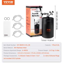 System kranu do piwa, mini beczka 5 l, 170 uncji, ciśnieniowy growler do piwa ze stali nierdzewnej 304, growler do beczki z wyświetlaczem ciśnienia, kran z regulatorem CO2, pierścień zabezpieczający przed przeciekaniem do piwa lane, piwo domowe, piwo rzemieślnicze - miniatura 11