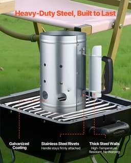 Kominek do rozpalania węgla drzewnego, kominek o dużej pojemności 1,8 kg, wytrzymały kominek do rozpalania grilli węglowych i barbecue, kompaktowa, przenośna zapalniczka węglowa i narzędzie do grillowania, srebrny - miniatura 7