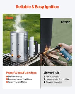 Kominek do rozpalania węgla drzewnego, kominek o dużej pojemności 1,8 kg, wytrzymały kominek do rozpalania grilli węglowych i barbecue, kompaktowa, przenośna zapalniczka węglowa i narzędzie do grillowania, srebrny - miniatura 9
