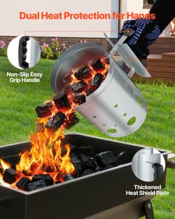 Kominek do rozpalania węgla drzewnego, kominek o dużej pojemności 1,8 kg, wytrzymały kominek do rozpalania grilli węglowych i barbecue, kompaktowa, przenośna zapalniczka węglowa i narzędzie do grillowania, srebrny - miniatura 8