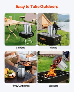 Kominek do rozpalania węgla drzewnego, kominek o dużej pojemności 1,8 kg, wytrzymały kominek do rozpalania grilli węglowych i barbecue, kompaktowa, przenośna zapalniczka węglowa i narzędzie do grillowania, srebrny - miniatura 10