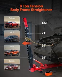 Prostownica do ram samochodowych, 6-torowy sprzęt do naprawy karoserii z podnośnikiem poduszek powietrznych 3T i hydrauliczną pompą nożną 6000 PSI, zawiera 16 narzędzi do prostowania, do warsztatu samochodowego, sedana, SUV-a, pickupa - miniatura 6