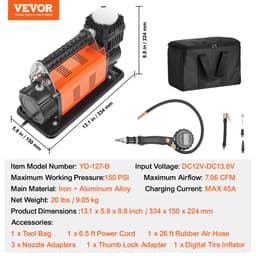 12 V, wytrzymały kompresor powietrza z cyfrowym manometrem i zestawem do pompowania opon, przenośna pompa do opon o wydajności 7,06 CFM, pompa powietrza do jazdy terenowej 150 PSI z adapterami do samochodów ciężarowych, SUV-ów, pojazdów 4x4 i kamperów - miniatura 11