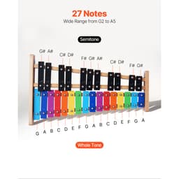 Ksylofon dzwonkowy, 27 nut, profesjonalny instrument perkusyjny z ksylofonem, z kolorowymi metalowymi klawiszami, zawiera 4 młoteczki, torbę transportową, zestaw instrumentów muzycznych dla początkujących dorosłych i dzieci - miniatura 6