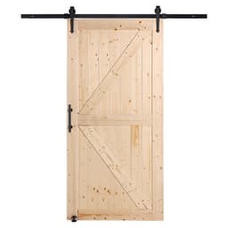 Zestaw drzwi do stodoły i osprzętu, drewniane drzwi przesuwne do stodoły 42" x 84", płynnie i cicho się otwierają, zestaw drzwi do stodoły z prowadnicą podłogową 8 w 1 i klamką, płyta panelowa z drewna świerkowego, łatwy montaż - miniatura 3