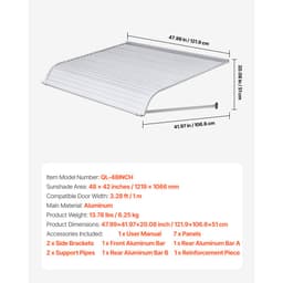 Markiza aluminiowa 48 x 42 cale, trwała markiza okienna, daszek drzwiowy, lekka i stabilna aluminiowa markiza zewnętrzna, ochrona przed deszczem, śniegiem i słońcem na drzwiach wejściowych, oknach tarasowych i gankach - miniatura 11