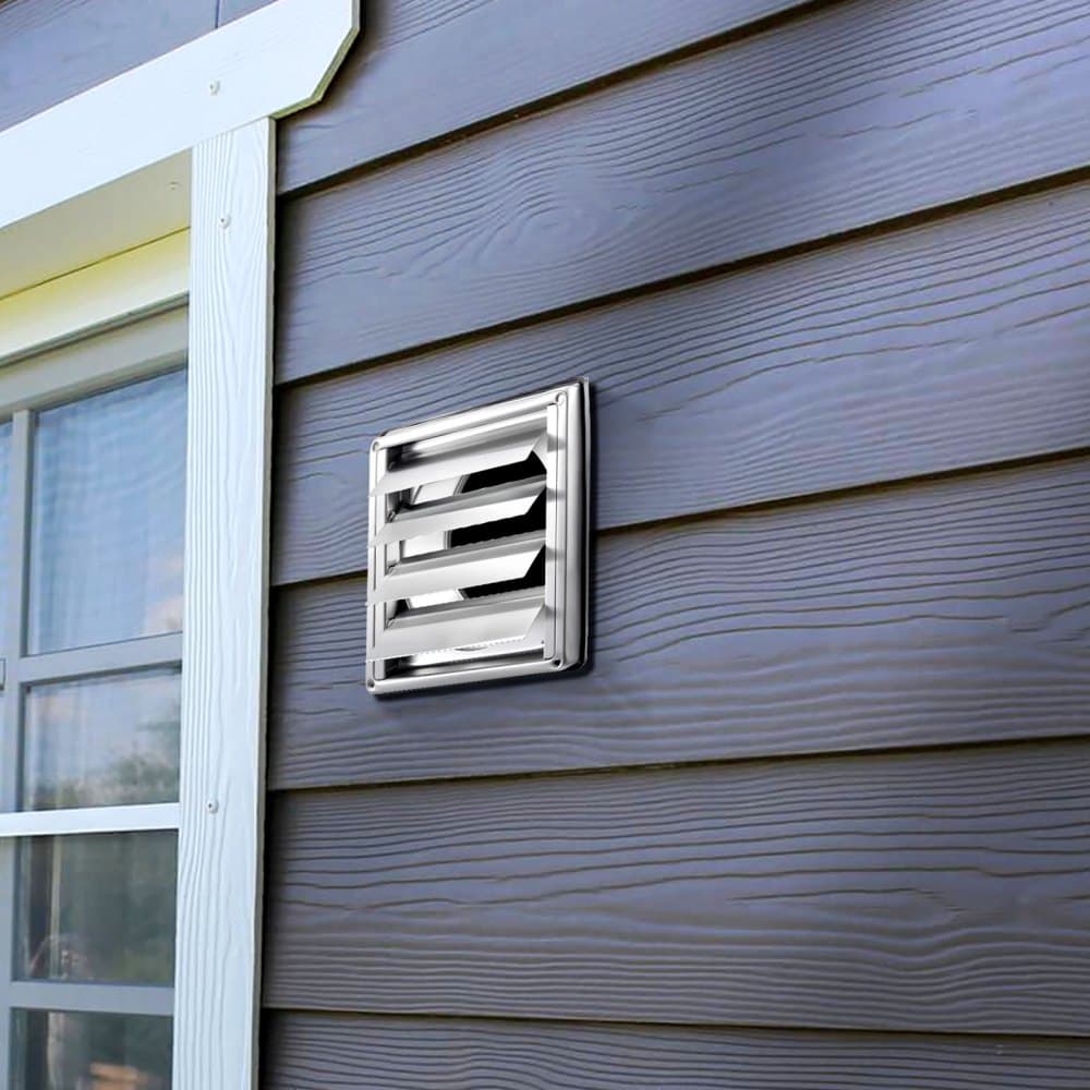 Osłona otworu wentylacyjnego ściennego 97 mm, kwadratowa, żaluzjowa osłona szczytowa, stal nierdzewna premium z gumową uszczelką redukującą hałas, do domu, łazienki, garażu, kuchni i piwnicy (1 opakowanie, srebrna)