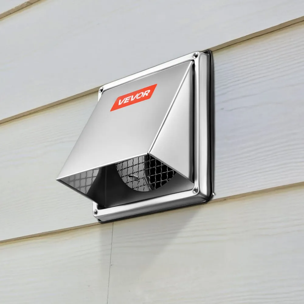 Osłona zewnętrznego otworu wentylacyjnego 97 mm, kwadratowa osłona szczytowa otworu wentylacyjnego, stal nierdzewna premium z wbudowaną siatką ochronną, do domu, łazienki, garażu, kuchni i piwnicy (1 opakowanie, srebrna)