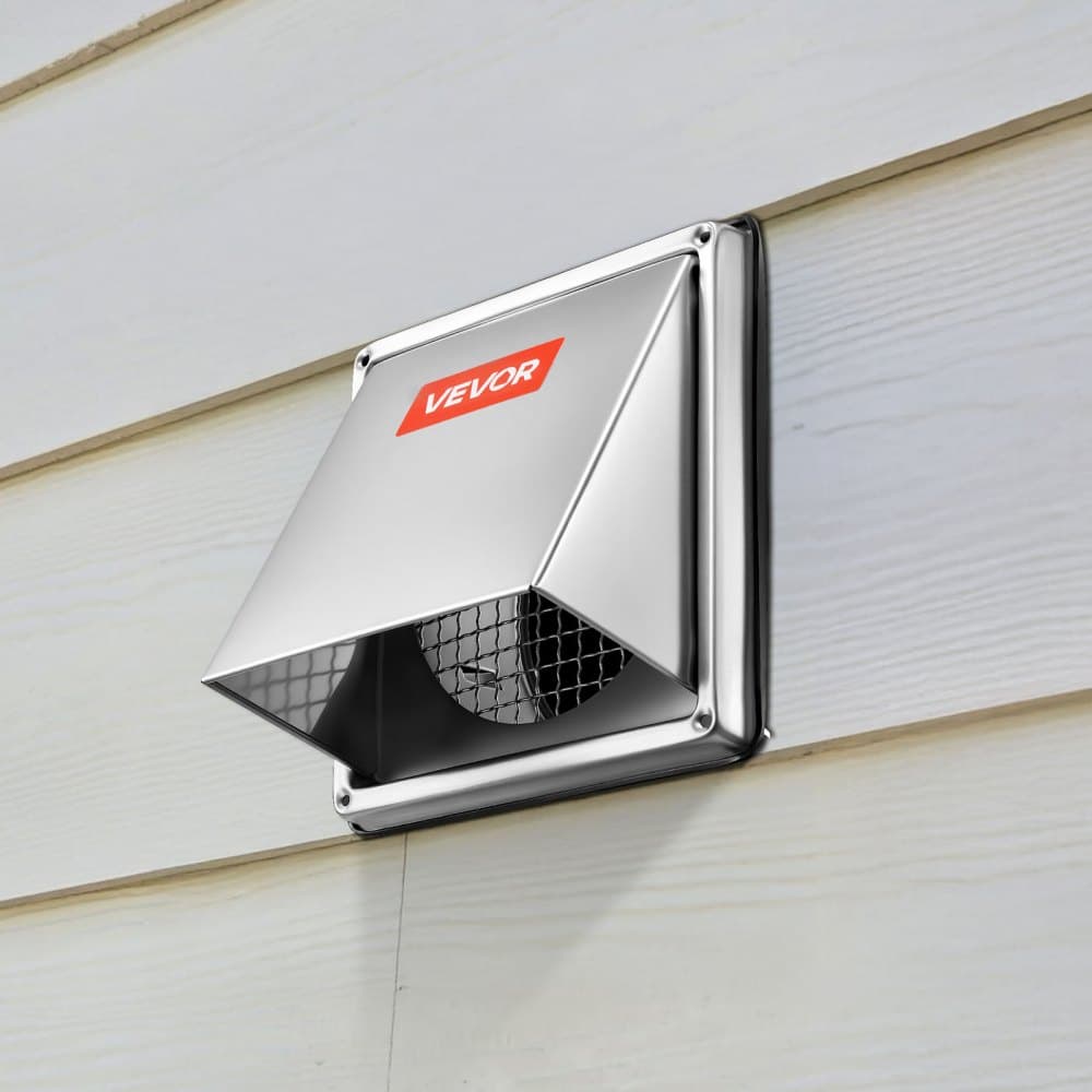 Osłona zewnętrznego otworu wentylacyjnego 145 mm, kwadratowa osłona szczytowa otworu wentylacyjnego, stal nierdzewna premium z wbudowaną siatką ochronną, do domu, łazienki, garażu, kuchni i piwnicy (1 opakowanie, srebrna)