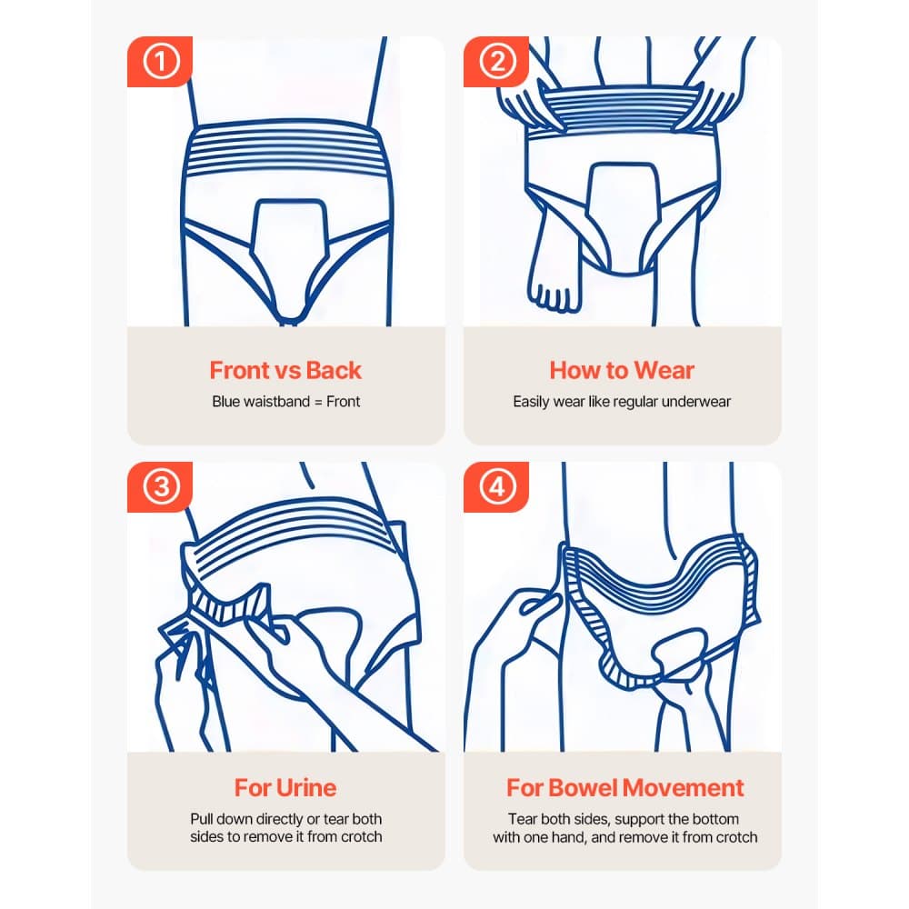 Bielizna dla dorosłych na nietrzymanie moczu, wysoce chłonna bielizna ochronna dla mężczyzn i kobiet, jednorazowe pieluchomajtki dla dorosłych z mankietem na nogę, który zapobiega przeciekaniu, i wskaźnikiem wilgoci – rozmiar L, 64 sztuki (4 opakowania po 16 sztuk)