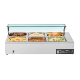 Komercyjny podgrzewacz do żywności, elektryczny podgrzewacz parowy ze stali nierdzewnej o mocy 1500 W z pokrywą szklaną, 6 patelni o rozmiarze 1/2 cala, bufetowa bemarowa bemarowa z zupą i perforowanymi chochlami, do cateringu, restauracji i imprez - miniatura 4