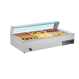Komercyjny podgrzewacz do żywności, elektryczny podgrzewacz parowy ze stali nierdzewnej o mocy 1500 W z pokrywą szklaną, 6 patelni o rozmiarze 1/2 cala, bufetowa bemarowa bemarowa z zupą i perforowanymi chochlami, do cateringu, restauracji i imprez - miniatura 5