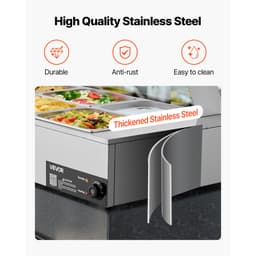 Komercyjny podgrzewacz do żywności, elektryczny podgrzewacz parowy ze stali nierdzewnej o mocy 1500 W z pokrywą szklaną, 6 patelni o rozmiarze 1/2 cala, bufetowa bemarowa bemarowa z zupą i perforowanymi chochlami, do cateringu, restauracji i imprez - miniatura 9