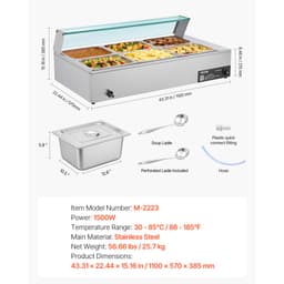 Komercyjny podgrzewacz do żywności, elektryczny podgrzewacz parowy ze stali nierdzewnej o mocy 1500 W z pokrywą szklaną, 6 patelni o rozmiarze 1/2 cala, bufetowa bemarowa bemarowa z zupą i perforowanymi chochlami, do cateringu, restauracji i imprez - miniatura 11