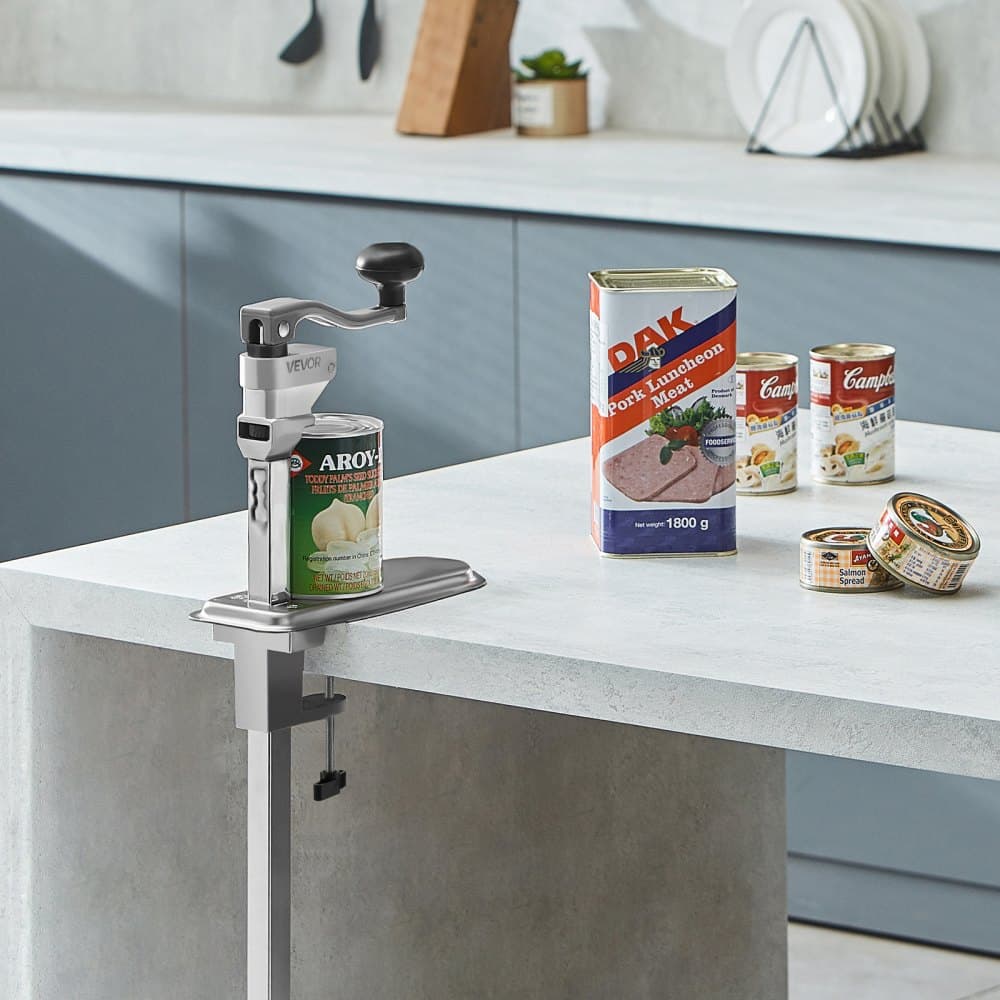 Komercyjny otwieracz do puszek, wytrzymały ręczny otwieracz stołowy do puszek o wysokości do 400 mm, otwieracze do puszek z regulacją wysokości, mocowane za pomocą śrub i zacisku stołowego, do restauracji, hoteli i sklepów spożywczych