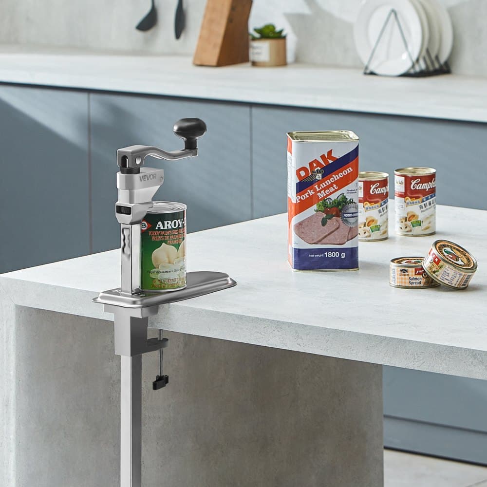 Komercyjny otwieracz do puszek, wytrzymały ręczny otwieracz stołowy do puszek o wysokości do 300 mm, otwieracze do puszek z regulacją wysokości, mocowane za pomocą śrub i zacisku stołowego, do restauracji, hoteli i sklepów spożywczych