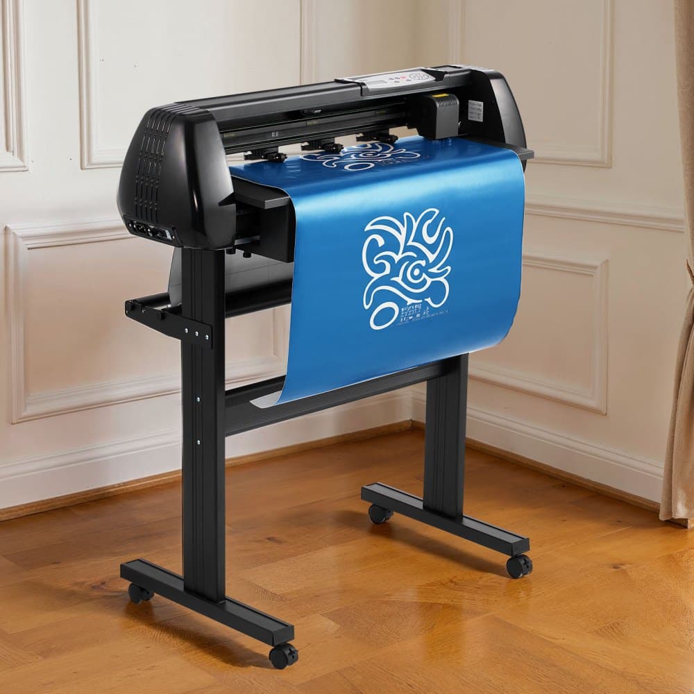 Maszyna do cięcia winylu, maks. szerokość podawania 720 mm, podwójne ostrza, regulowana siła i prędkość, wyświetlacz LED, zestaw plotera tnąco-drukującego do winylu z arkuszami naklejek, folia transferowa, oprogramowanie Signmaster