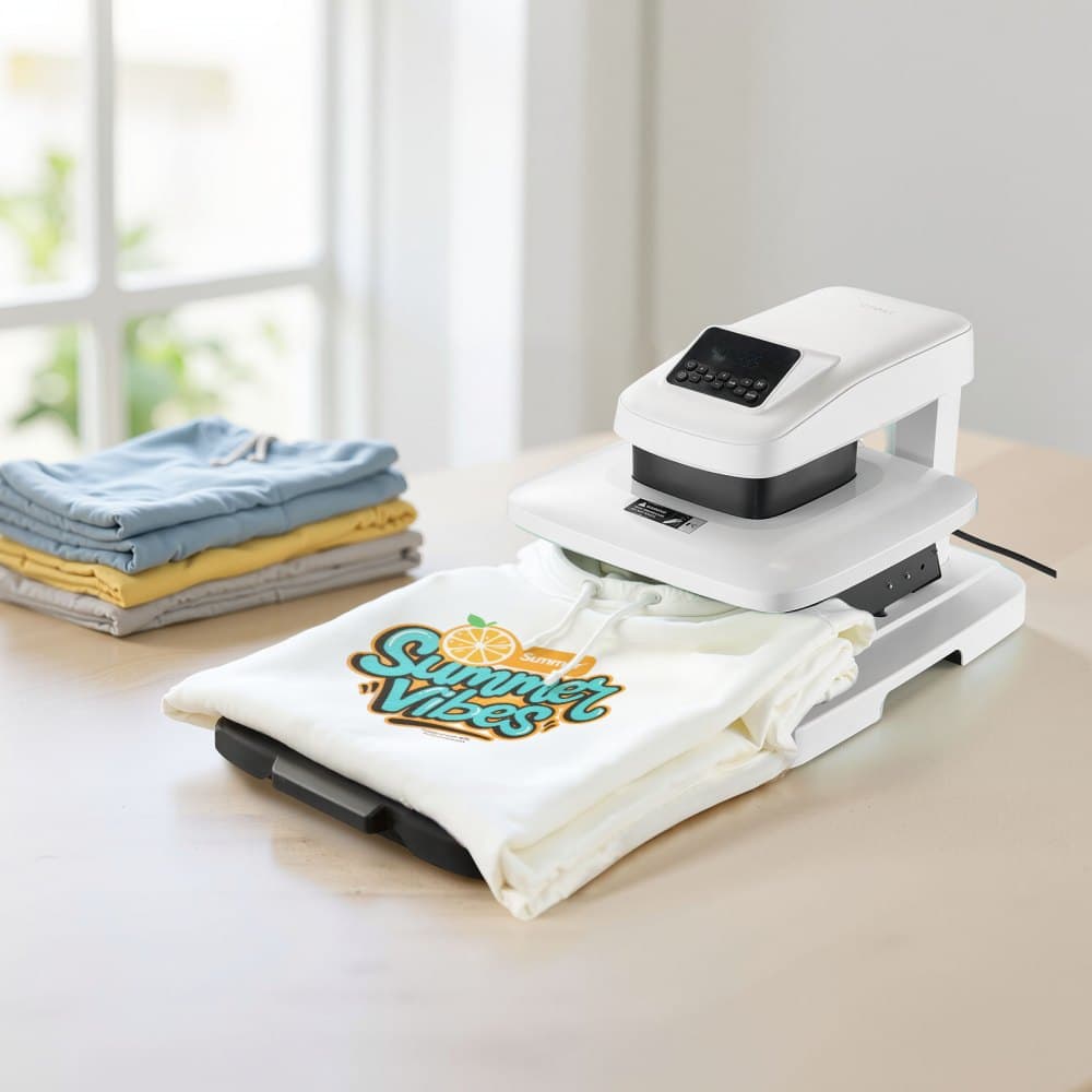 Automatyczna prasa termotransferowa, 38 x 38 cm, prasa do koszulek z automatycznym zwalnianiem i regulowanym ciśnieniem, wyświetlacz cyfrowy, szybkie nagrzewanie, do sublimacji, winylu, projektów termotransferowych, kolor biały