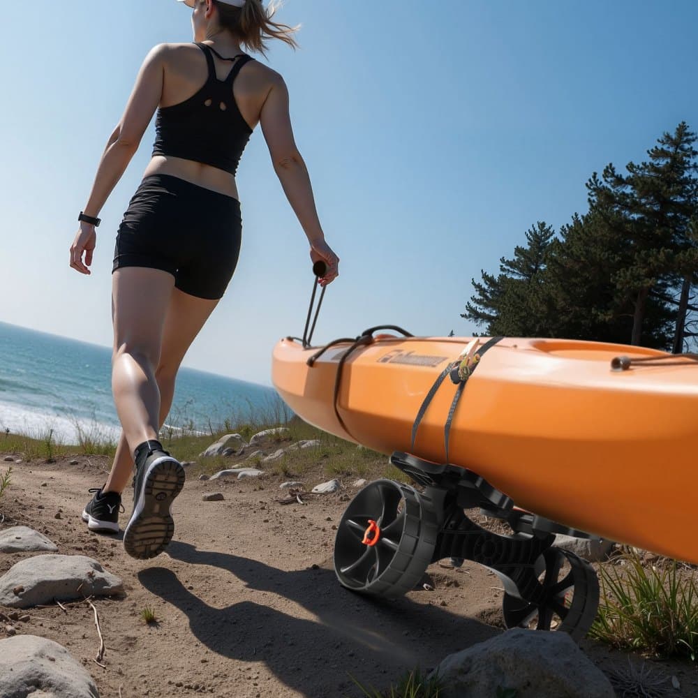 Wózek na kajak, ładowność 136,1 kg, składany wózek na kajak z oponami z pełnej gumy o szerokości 25,4 cm i 1 paskiem zapadkowym, wózek na deski do pływania wiosłem do przewożenia kajaków, kanadyjek, desek do pływania wiosłem, mat wypornościowych, łodzi Jon Boats