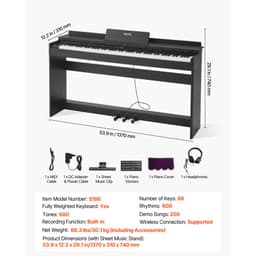 Cyfrowe pianino ważone, 88 klawiszy, w pełni ważone, klawiatura pianina elektrycznego ze stojakiem, zasilacz, potrójny pedał, 680 tonów, obsługa połączenia bezprzewodowego, ze słuchawkami, dla początkujących - miniatura 11