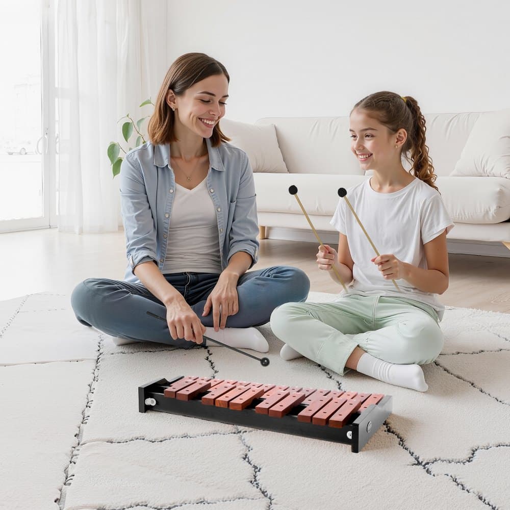 Ksylofon z dzwonkami, 25 nut, drewniany profesjonalny instrument perkusyjny z ksylofonem, z 4 pałeczkami, torba transportowa, zestaw instrumentów muzycznych dla początkujących, dla dorosłych i dzieci