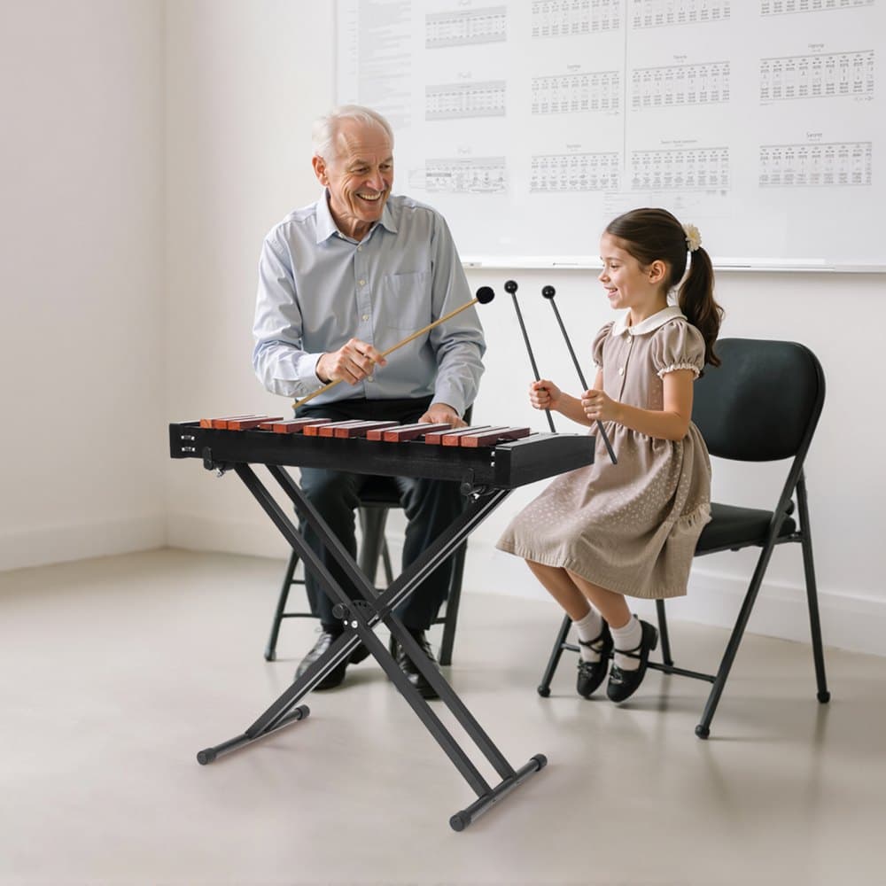 Ksylofon dzwonkowy, 32 nuty, drewniany profesjonalny instrument perkusyjny z ksylofonem, ze stojakiem o regulowanej wysokości, 4 pałeczkami, torbą transportową, zestaw instrumentów muzycznych dla początkujących dorosłych i dzieci